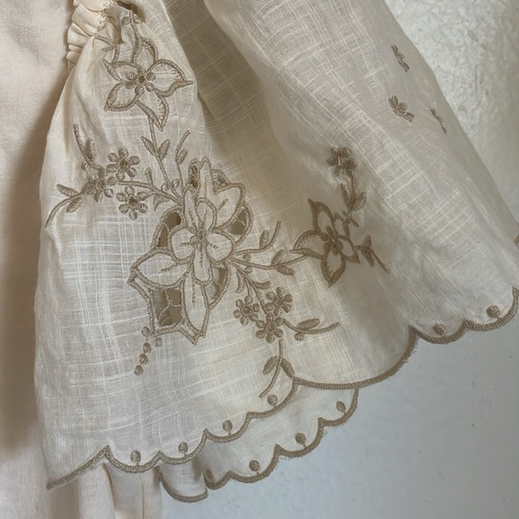 Anthropologie Cream Flutter embroidered Sleeve Blouse - Picture 3 of 8